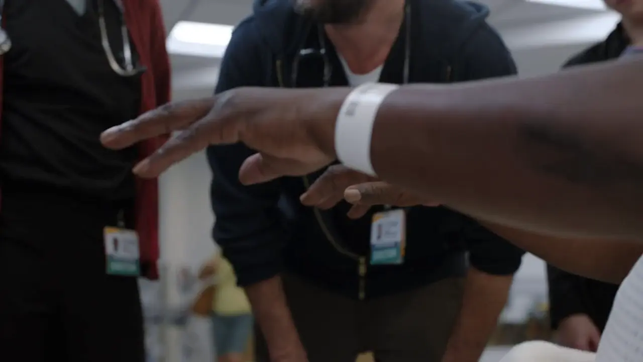 Tremor assessment during morning rounds.